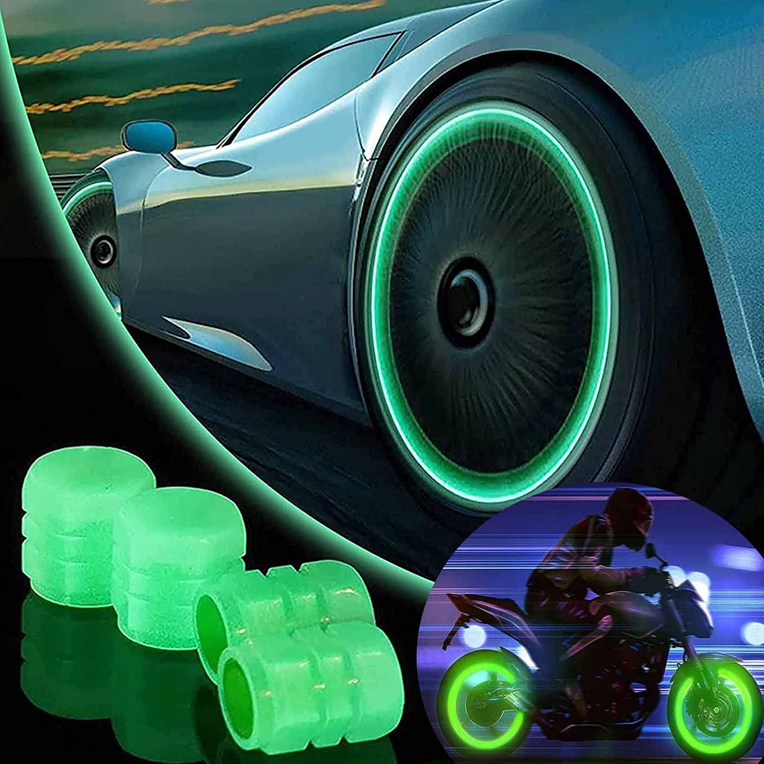 4pcs Universal Fluorescent Car Tire Valve Caps